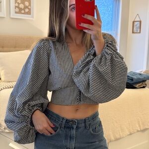 Fashion Nova Black and White Checkered Blouse